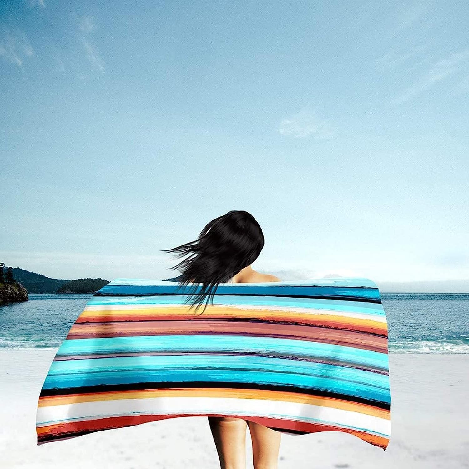 Mikrofaser Strandtuch & Badetuch Farbstreifen Damen & Herren Strand & Bade-Handtuch Schnelltrocknend Leicht Groß - Microfaser Towel Handtücher Für Yoga, XXL 200 X 200 cm -7U3O