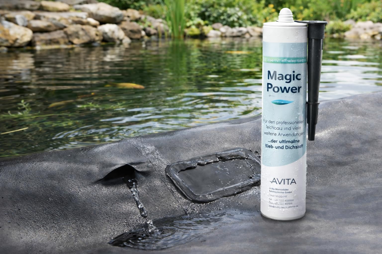 Magic Power Kraftkleber für Teichfolie – starker Unterwasserkleber zum Teichfolie kleben, flicken und abdichten – 3× 290 ml Kartuschen