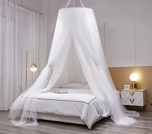 Miniatura 4 de VETHIN Cortina de cama redonda de doble capa con diseño de princesa para niñas y adultos, mosquitera de ensueño, bonita decoración de dormitorio,