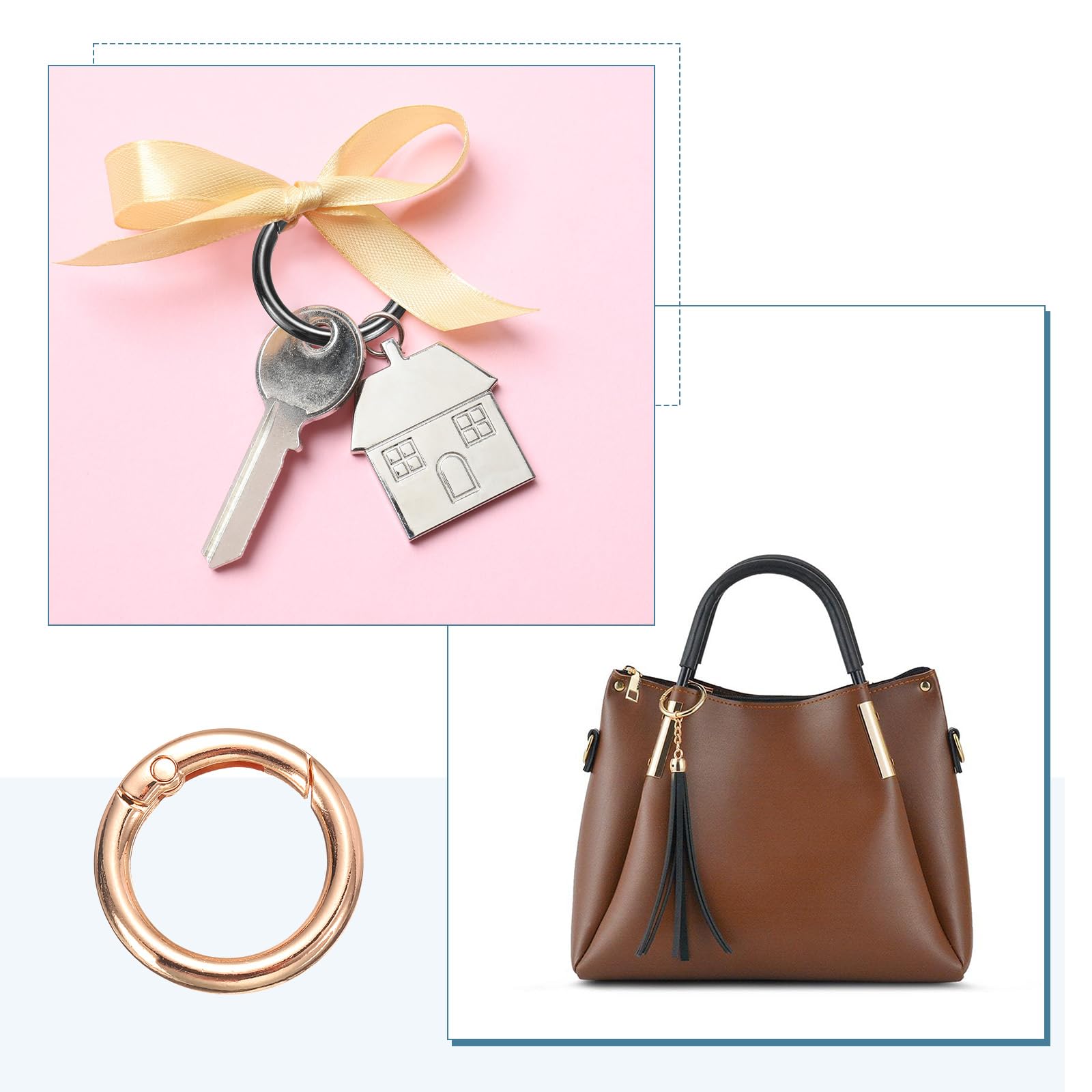 QUARKZMAN 8pcs Anillo de Resorte, 19mm O Ring Llavero Mosquetón Clip Hebilla Redonda Cierre de Metal Aleación Broche Accesorio para Senderismo Manualidades DIY Bolsa Decoración, Dorado