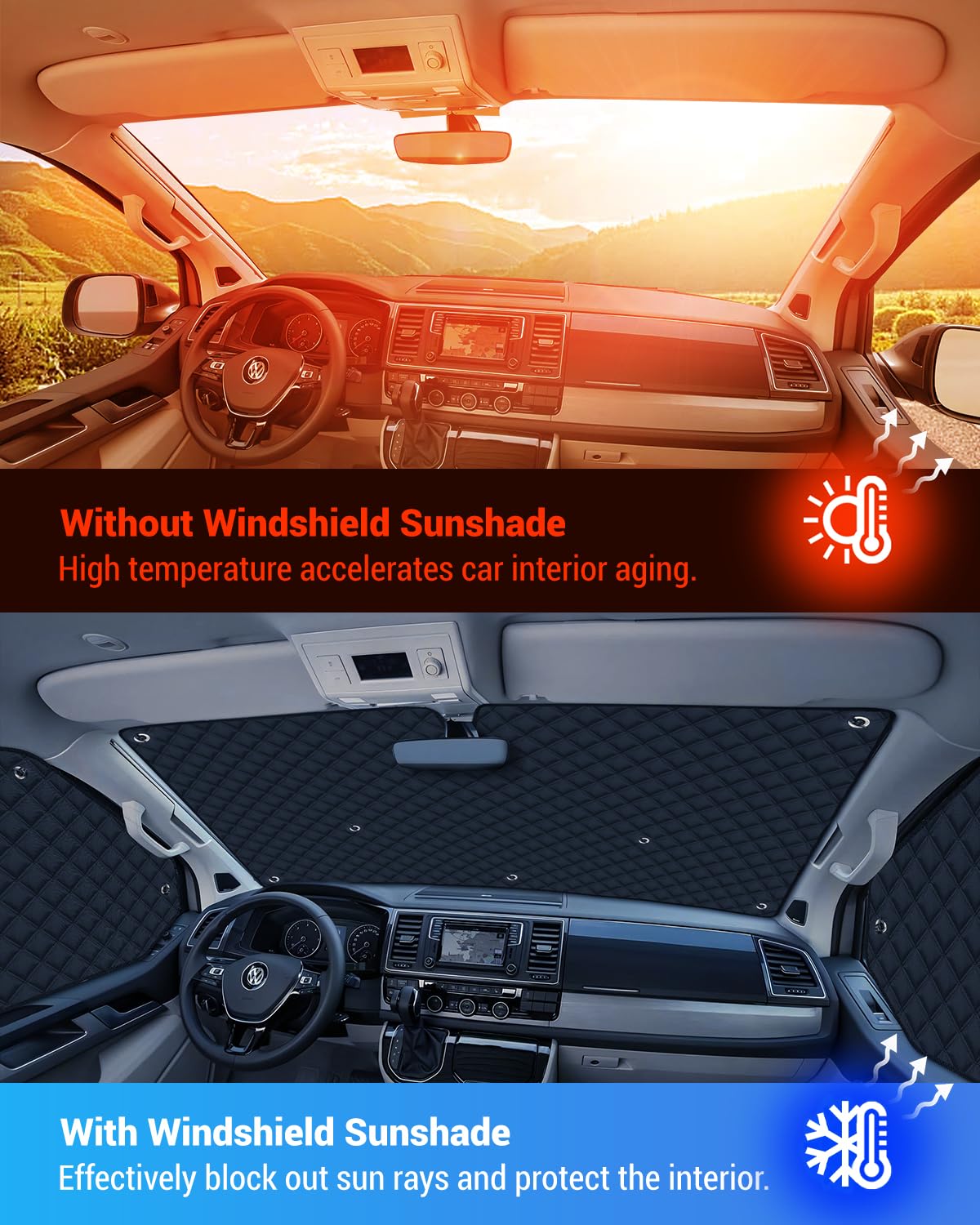 SUPAREE Sonnenschutz T5 Sonnenschutz Frontscheibe Wohnmobil Innen Thermomatte Wohnmobil Frontscheibe für SWB T5 T6 UV-Schutz 100% Okklusion mit Aufbewahrungstasche (8 Stück)