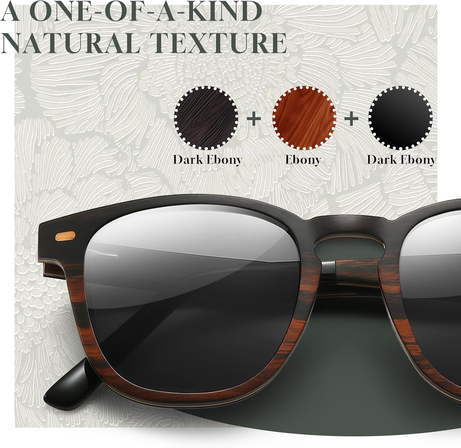 SUNGAIT Vintage Wood Sunglasses for Men Square Polarized UV400 Walnut Ebony Rose Wood - Image 2