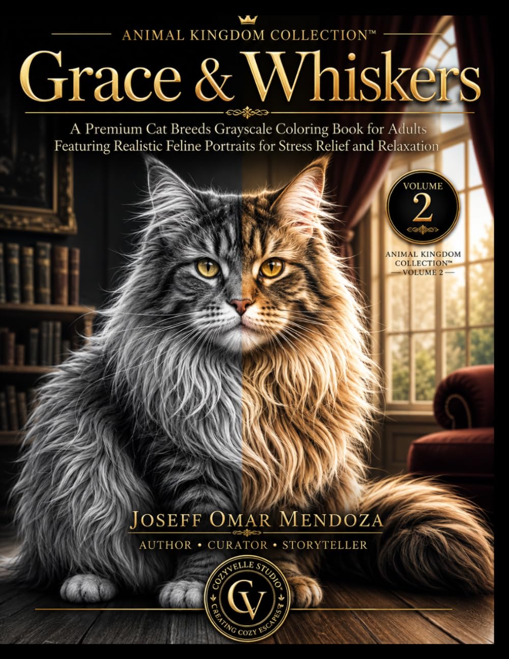 Grace and Whiskers: A Premium Cat Breeds Grayscale Coloring Book for Adults Featuring 25 Famous Cat Breeds in 50 Realistic Feline Portraits for Stress Relief, Relaxation and Creative Coloring
