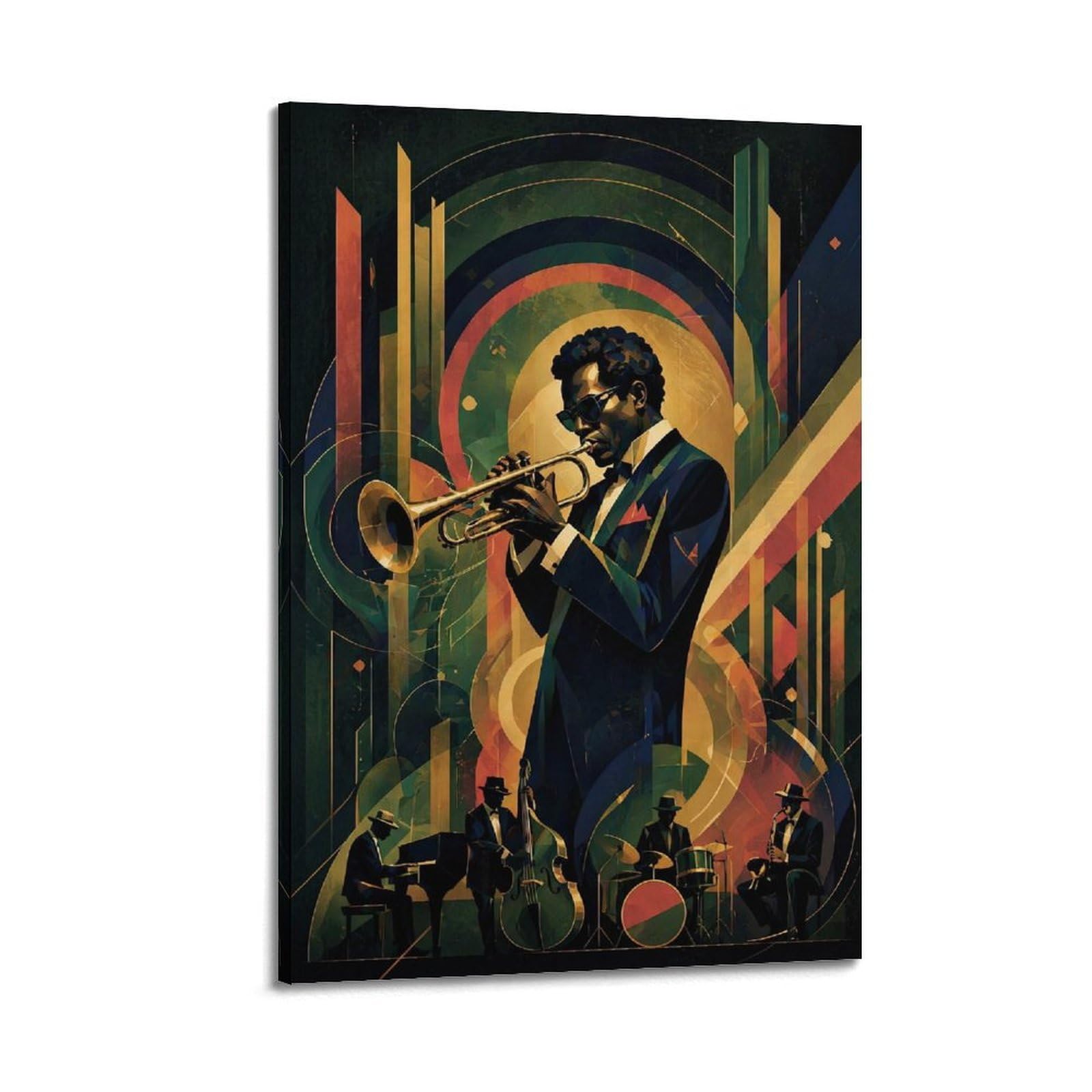 Okngb Frame-Style Vintage Harlem Music Poster Jazz Legendary Trumpeter Decorative Painting Canvas Art Picture 20X30inch(50X75cm)
