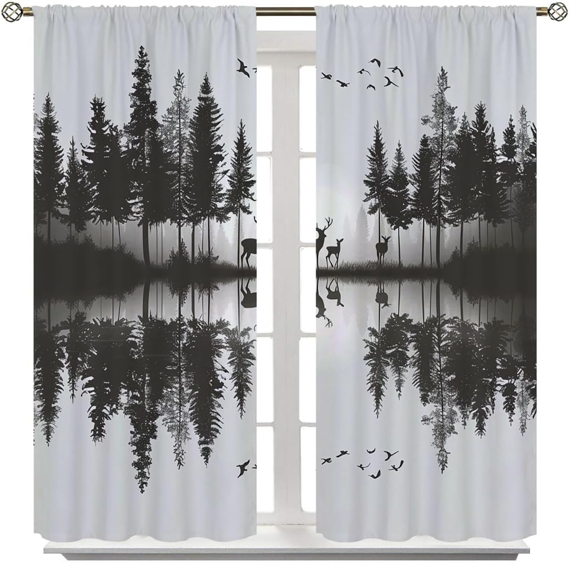 Farmhouse Forest Cabin Blackout Curtains for Kid Girls Boys Bedroom, Rustic Tree Country Deer Rod Pocket Darkening Thermal Insulated Window Drapes for Bedroom Living Room W63xL63 Inch