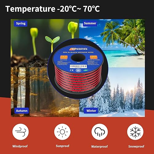 Miniatura 6 de KENGIYEL Cable de cable de altavoz de calibre 142 de 100 pies, 2 conductores, conexión de cable rojo y negro, tiras de iluminación LED, cable de
