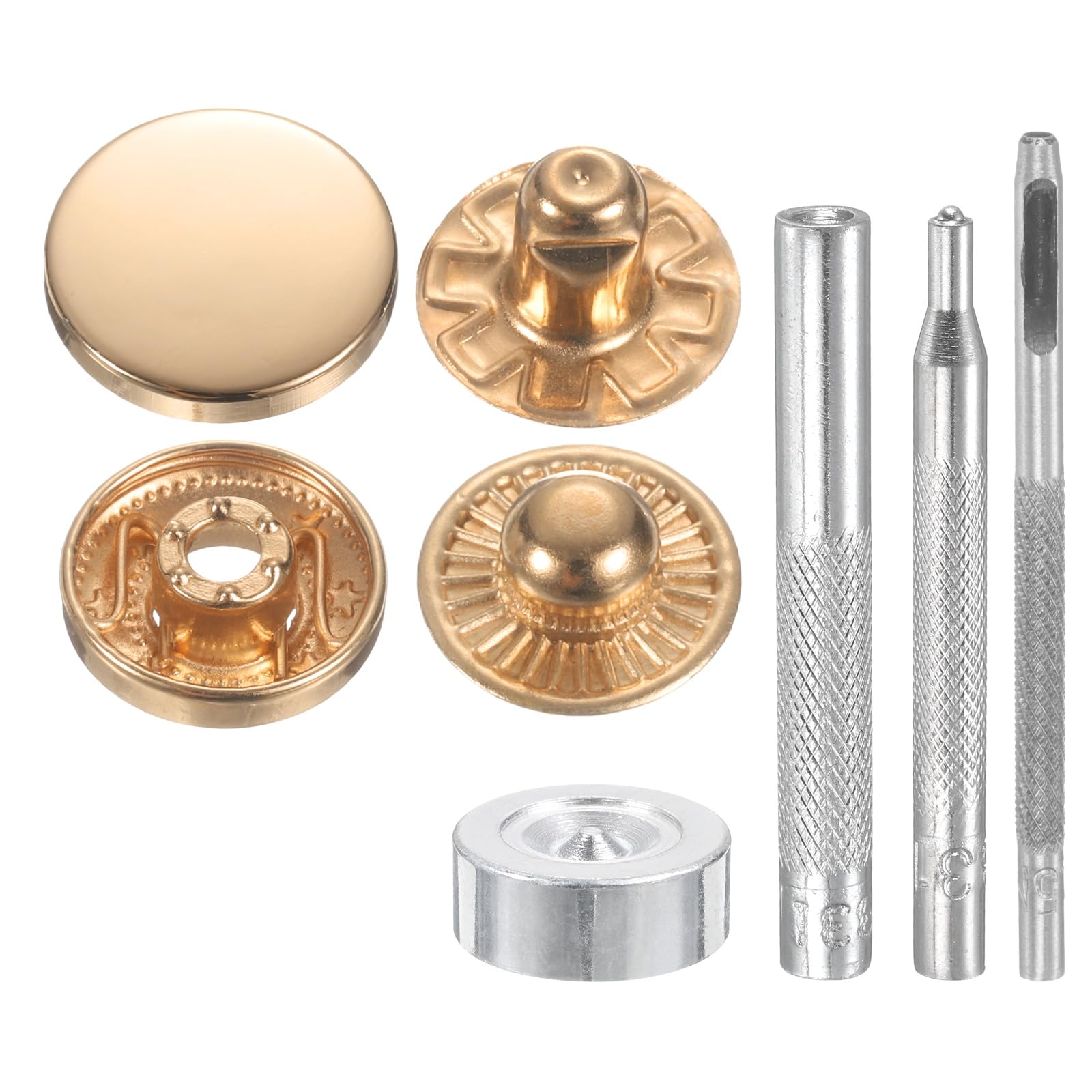QUARKZMAN 42 Sets Corchetes a Presión, 17mm/27L Botones Metálicos con 4pcs Instalación Herramienta Cierre Aleación Snap Botón para Coser Ropa Bolso Abrigos Cuero Lona Manualidad, Dorado