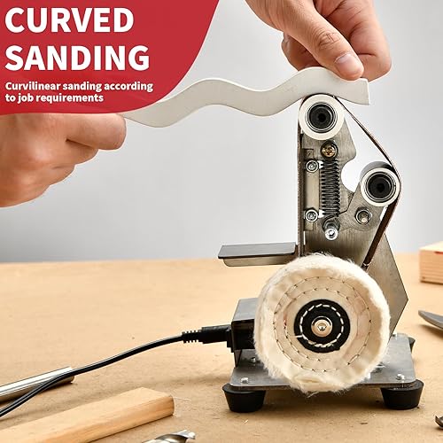 Miniatura 4 de SI FANG Afilador de cuchillos eléctrico para pulir y moler, mini lijadora eléctrica ajustable de 7 velocidades, amoladora de banco, cinturones de 13
