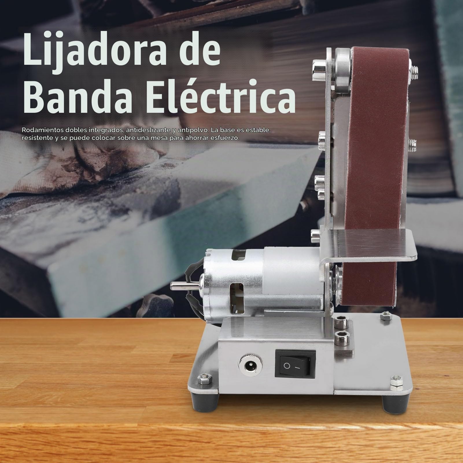 Garosa Lijadora de Banda Eléctrica 775, Mini Pulidora Multifuncional DIY con Amoladora, Kit de Correa para Lijado, 110V 240V, Cable de Alimentación Incluido