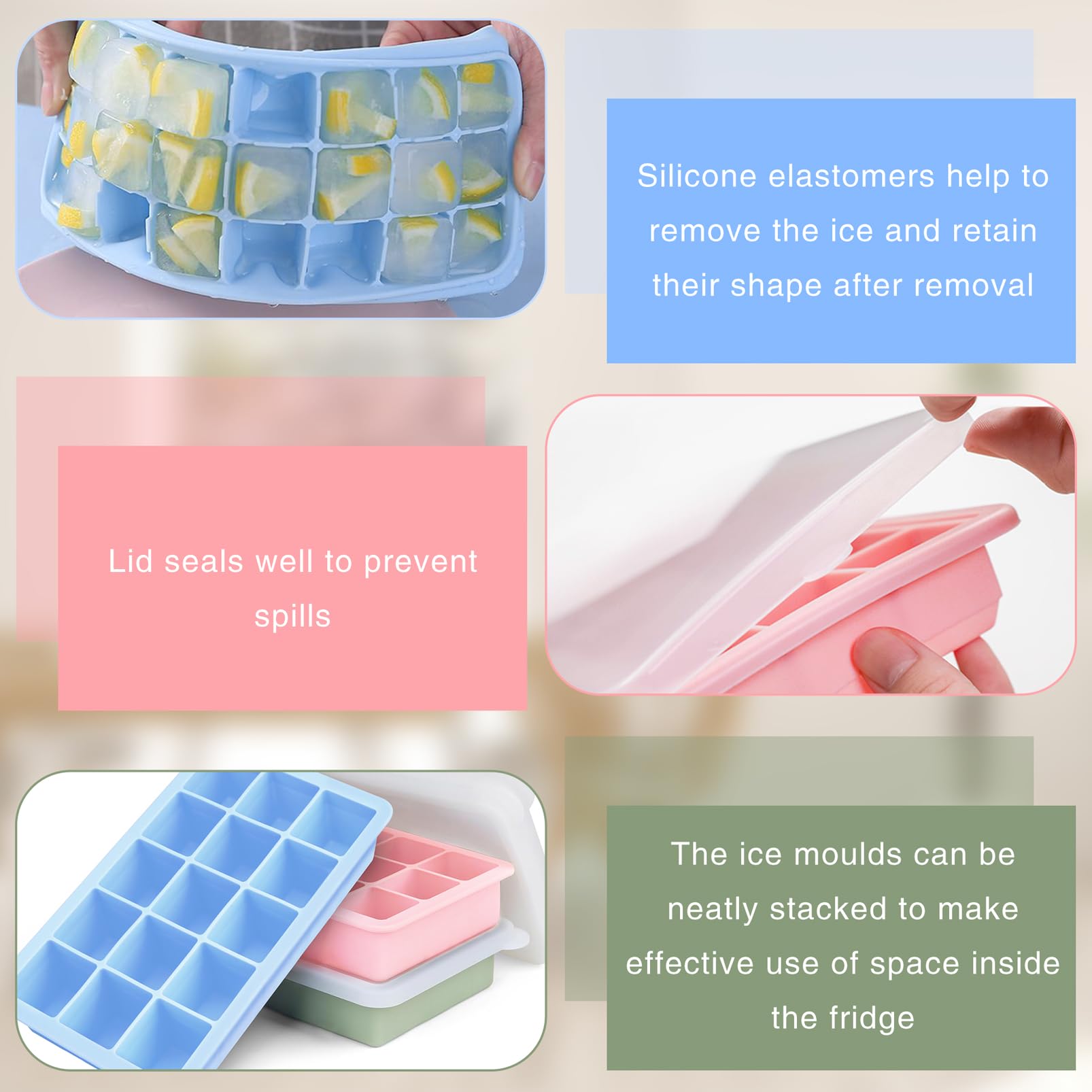 3 Packs Silicone Ice Cube Trays with Lid, 45 Cubes Ice Cube Mould - Image 4