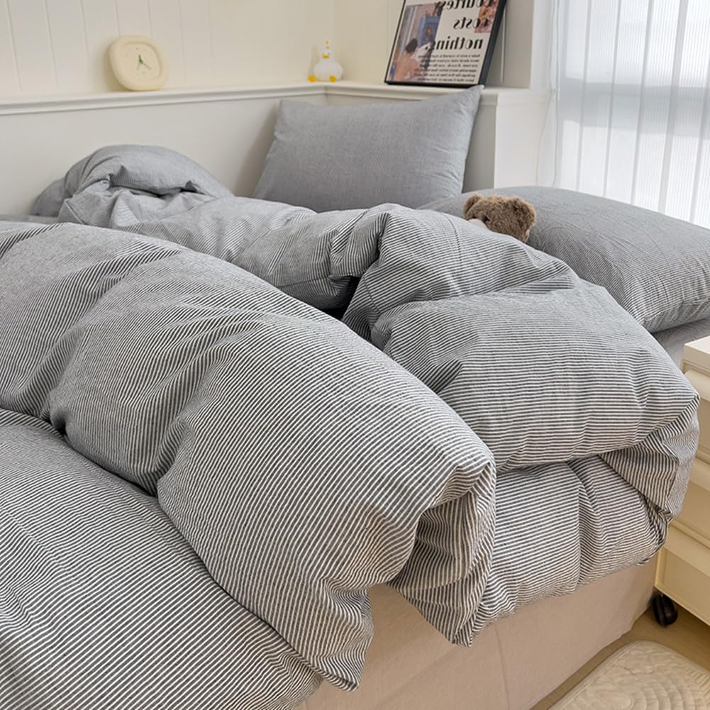 Striped Duvet Cover Set 100% Cotton,King(104"x90"),Grey Pinstripes