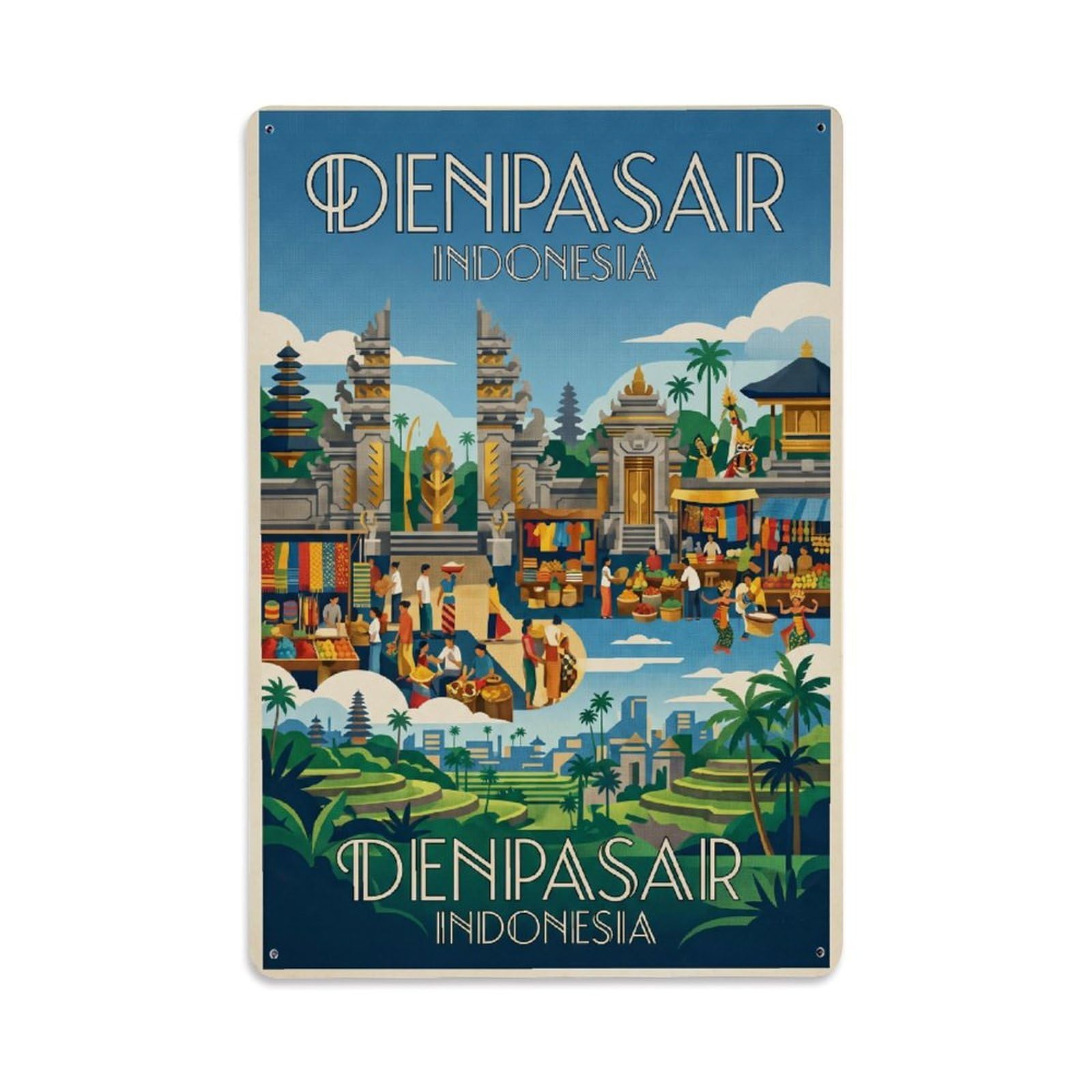 Metal Tin Sign Travel Retro Indonesia Denpasar