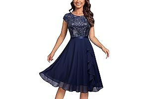 Women's Elegant Glitter Sequin Ruffle Style Aline Formal Dress