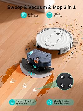 Airzeen Robot Vacuum and Mop with 4000Pa Powerful Suction, 3-in-1 Cleaning, Smart APP & Alexa Control, Self-Charging Robot Vacuum for Pet Hair, Carpets & Hard Floors