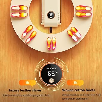 Shoe Dryer, Quick Drying Cleat Dryer with Smart Timer, Safe Shoe Deodorizer with Digital Display, Portable Foldable Boot Warmers for Home, Travel, Skiing and Holiday Gifts