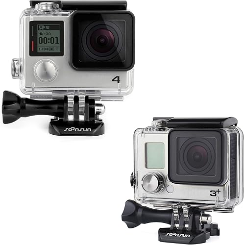 Miniatura 4 de SOONSUN Funda protectora estándar de buceo impermeable para GoPro Hero 33+4 Cámara negra plateada - 131.2 ft (131 pies) fotografía submarina