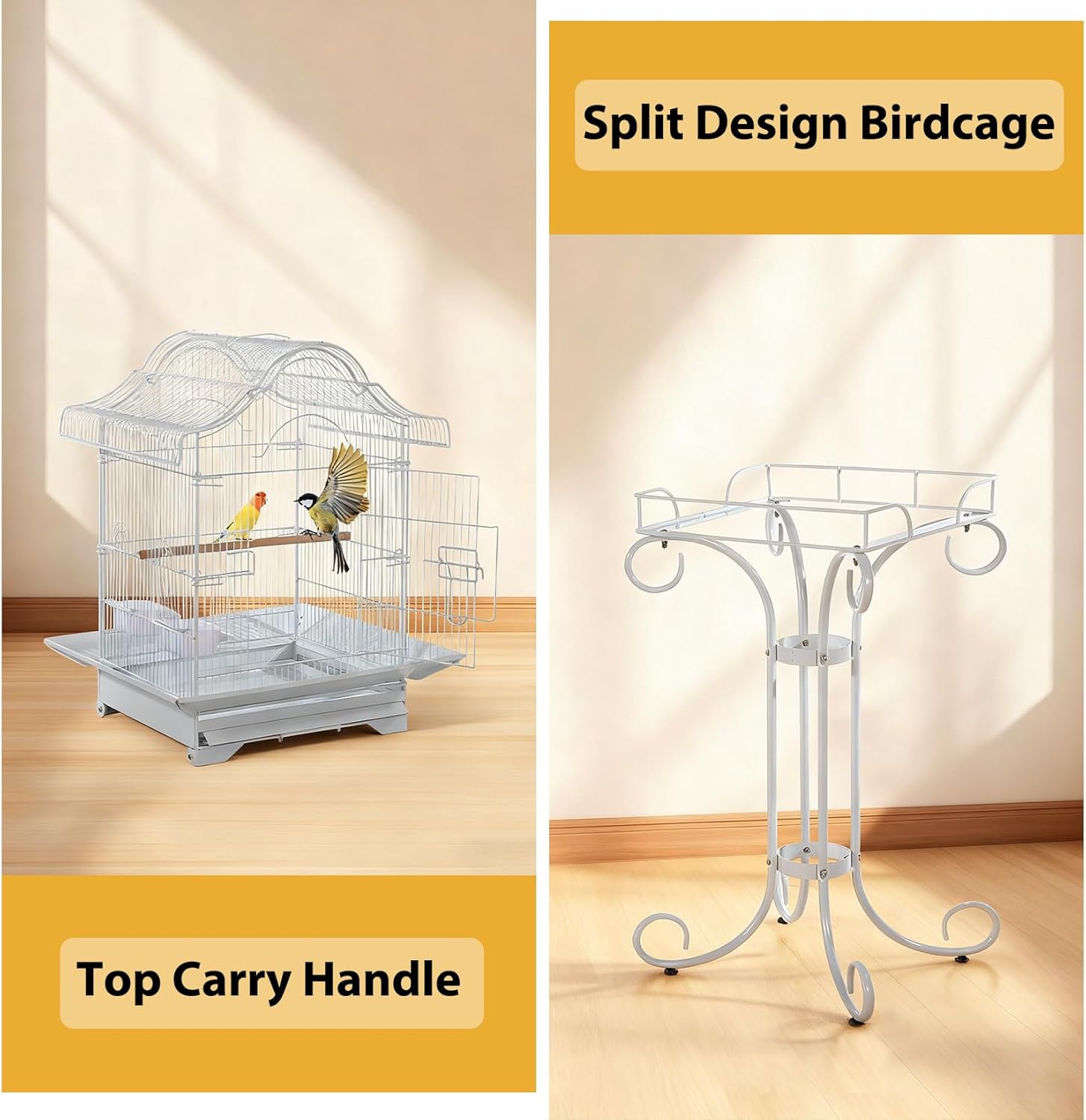 58" Vintage Scrolled Bird Cage - Heavy-Duty Metal with Non-Toxic Coating, Victorian Parrot Cage with Stand, Slide-Out Tray, Perch & Bowls, Bird Aviary for Parakeet, Cockatiel, Finch & Lovebird