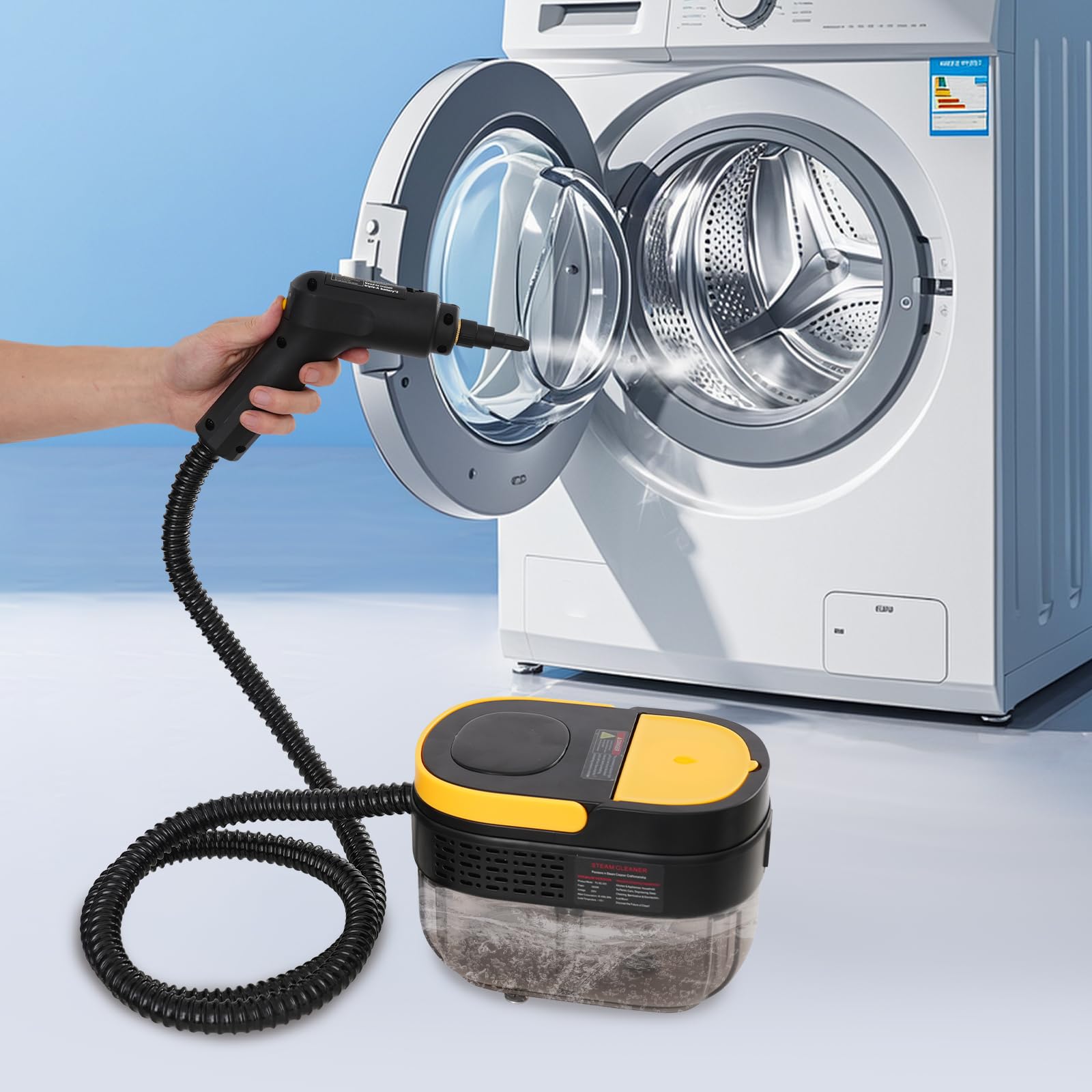 Limpiador a vapor de mano, 1500 W, con mango ajustable, depósito de agua de 1,6 L, mopa de vapor, limpiador de vapor portátil para ventanas, cocina, suelo, tapicería, baño, coche