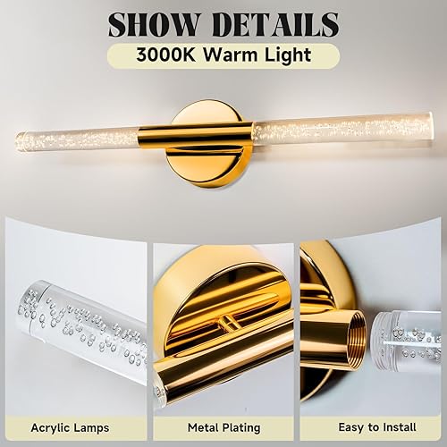 Miniatura 3 de Luces LED para tocador de baño, lámparas de baño de 24 pulgadas sobre el espejo, luz cálida natural de 3000 K, certificación ETL y UL, moderno