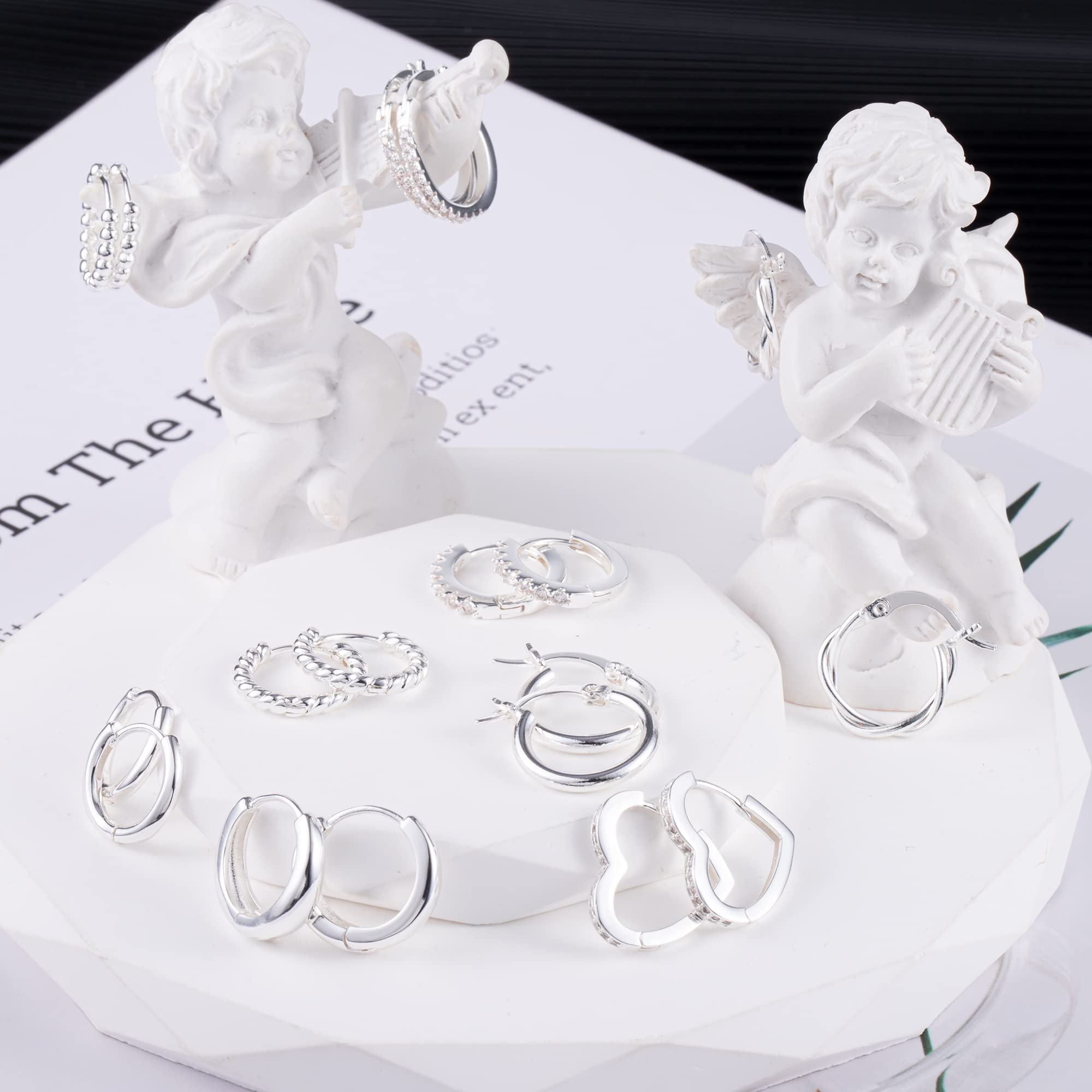 ALEXCRAFT Piccoli Orecchini a Cerchio, Orecchini Per Polsini Auricolari Da Donna, Orecchini a Cerchio Intrecciati Da Donna, Orecchini a Cerchio Spessi Vintage Ipoallergenici In Oro e Argento (9 Paia)