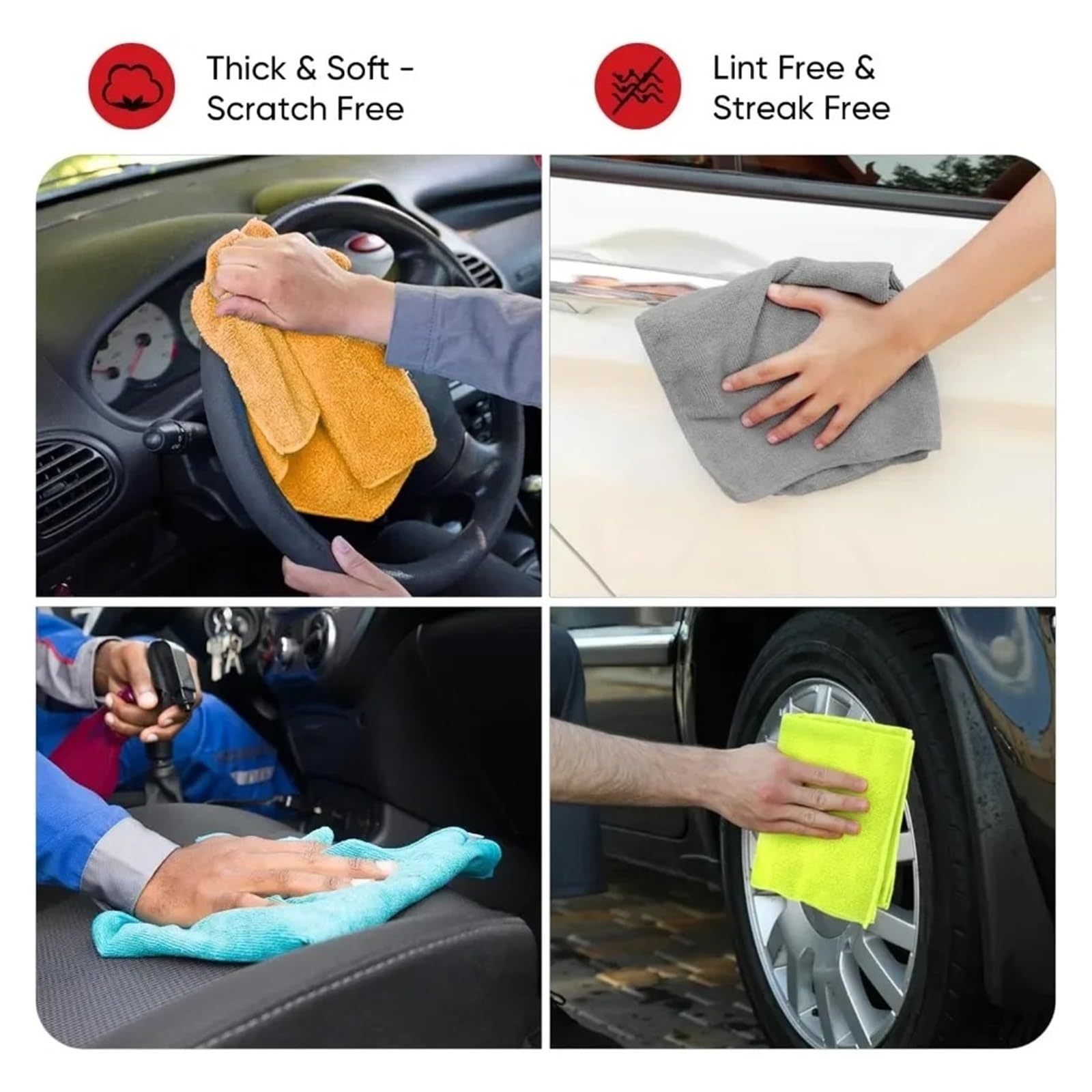24-Pack Lint-Free Microfiber Cloths - 12x16 Inch Towels for Car Detailing Kitchen Home Cleaning — view 5