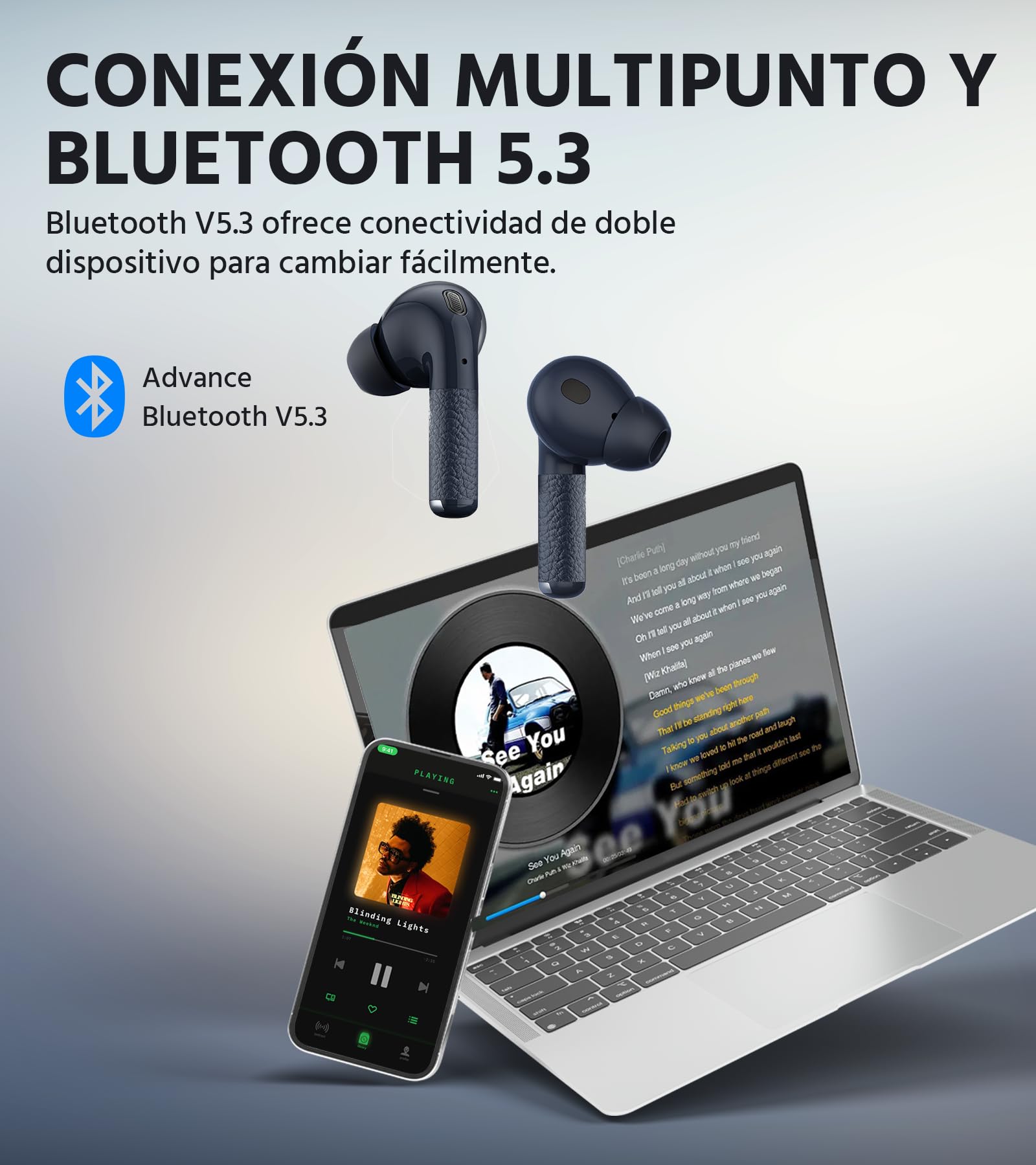 Edifier W260NC Auriculares con Cancelación de Ruido Activa de 45 dB, Audio inalámbrico Hi-Res con LDAC, AAC, 6 Mic con IA para Llamadas Nítidas, Doble Driver Dinámico, IP54, Bluetooth 5.3, Azul Oscuro