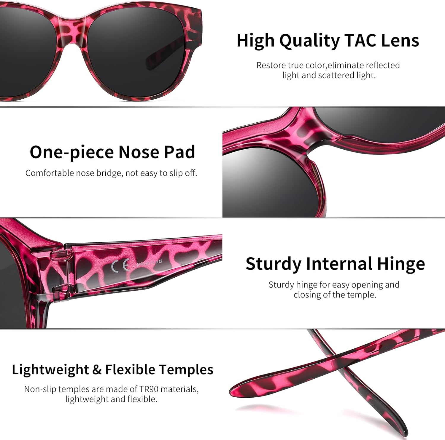 Over Glass Sunglasses for Men Women,Lightweight Square Polarized Sunglasses Wear Over Glasses,UV Protection - Image 4