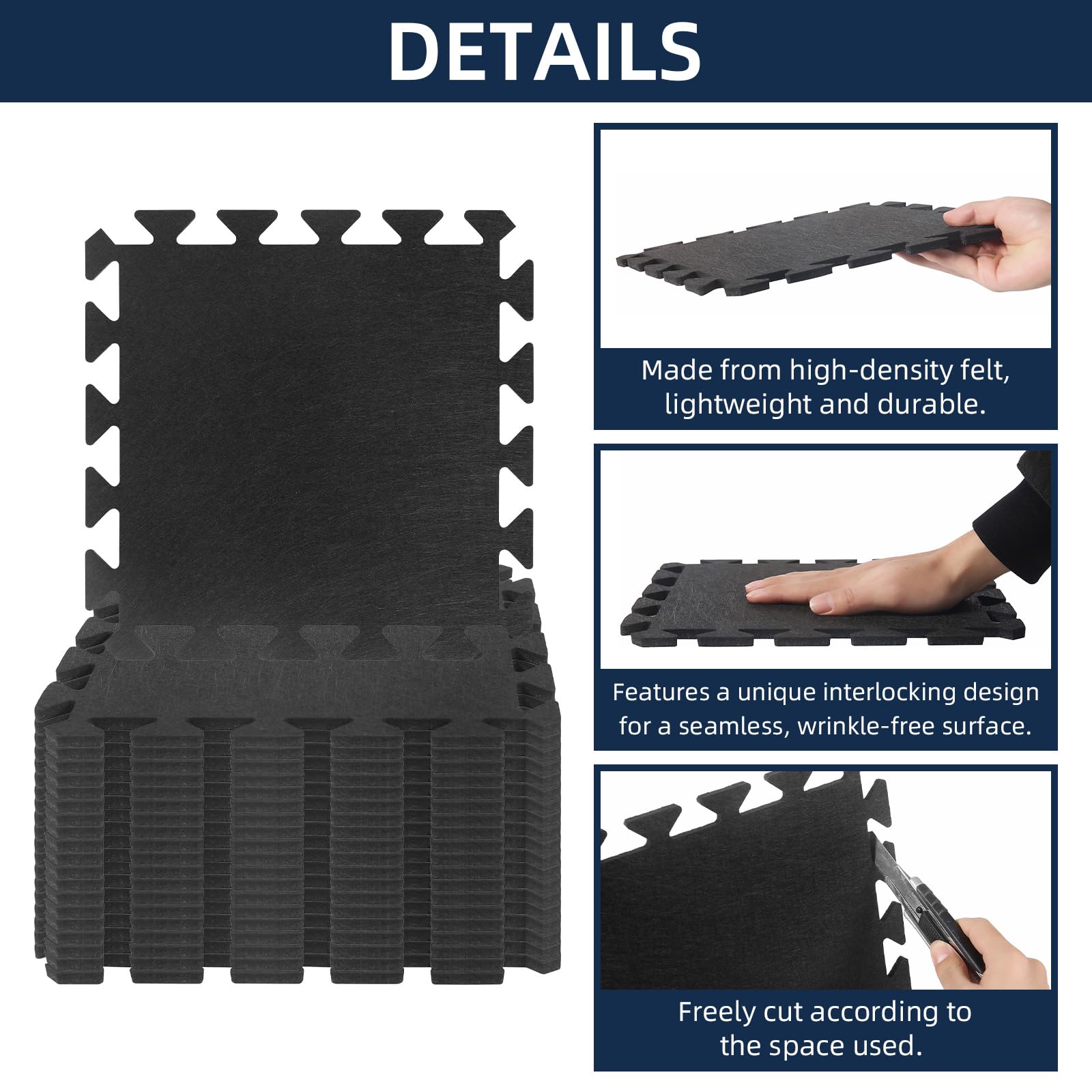 20 tappetini fonoassorbenti, 11,8 x 11,8 x 0,4 pollici, in feltro ad alta densità, per studi di audio, colore nero