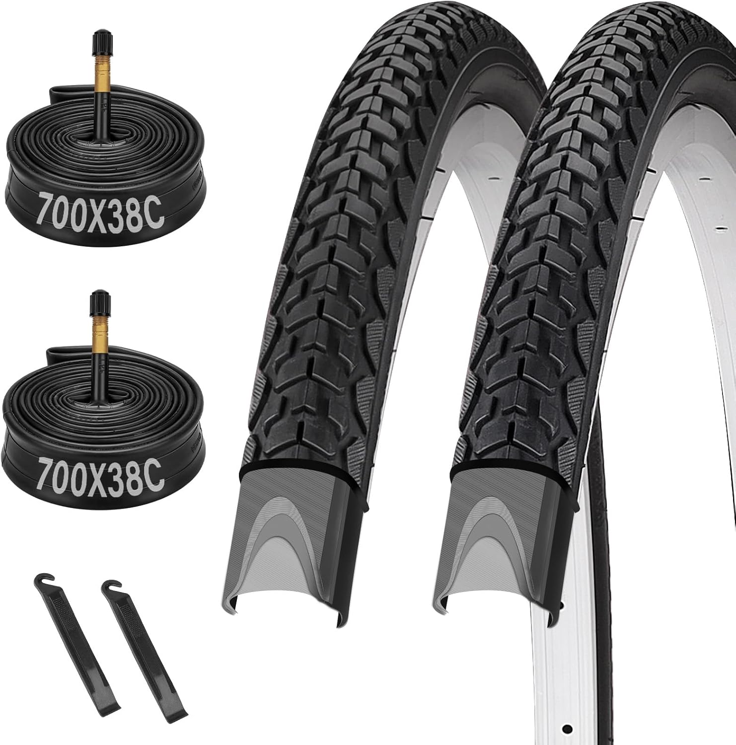 700C Bike Tires 700x38C (40-622) and 700x35/43C Bike Tubes with 48mm Schrader Valve and 2 Tire Levers for 700x36C/37C/38C/39C/40C Bike Bicycle Tires and Tubes