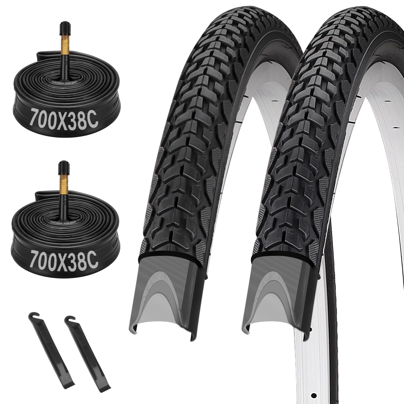 700C Bike Tires 700x38C (40-622) and 700x35/43C Bike Tubes with 48mm Schrader Valve and 2 Tire Levers for 700x36C/37C/38C/39C/40C Bike Bicycle Tires and Tubes