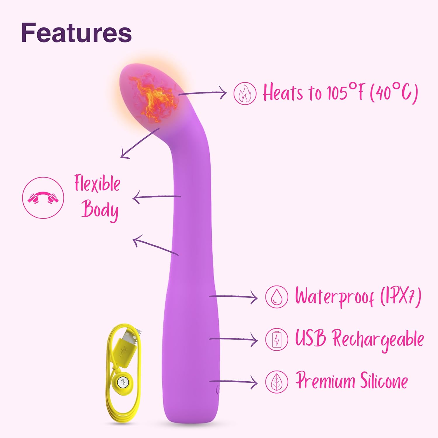 B Swish Bgee G-Spot Vibrator, Adult Sex Toys for Women and Couples, Full Silicone, USB Rechargeable, Waterproof, Flexible, Heating Head, Clitoral Nipple Stimulator Dildo with 5 Vibration Modes