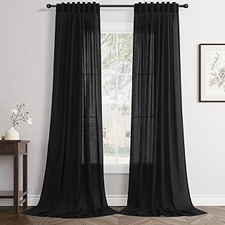 Black Linen Curtains 84 inch Length 2 Panels Set Modern Farmhouse Living...