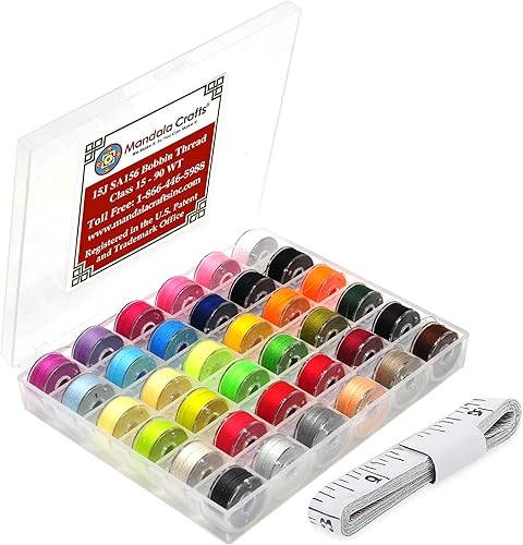 Mandala Crafts 36 bobinas preenrolladas SA156 de colores surtidos para máquina de coser Singer -15J SA156 hilo de bobina precargado para máquina de
