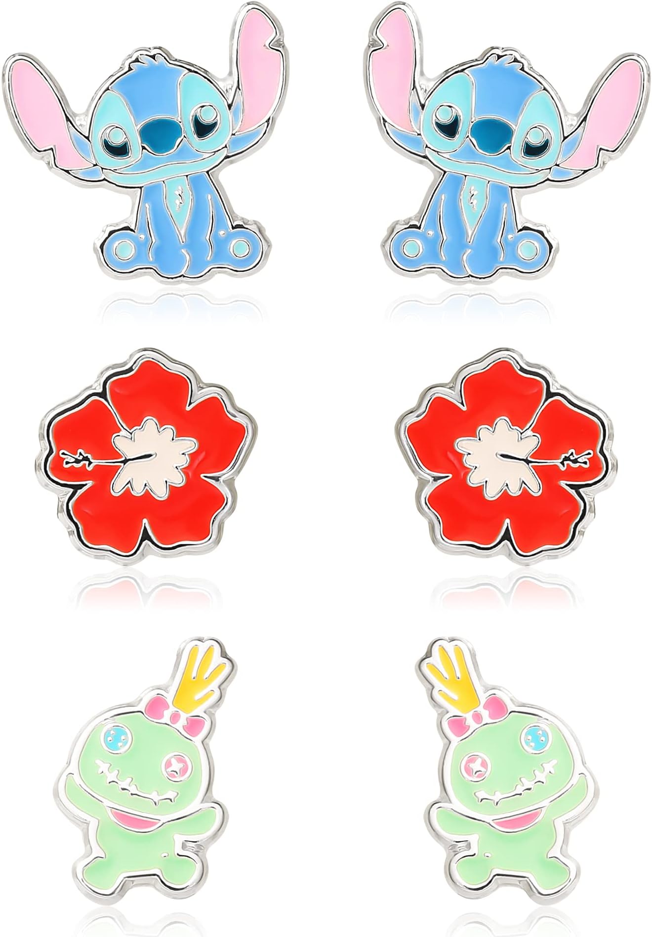 DisneyLilo and Stitch Experiment 626 Silver Plated Stud Earring Set, 3 Pairs - Officially Licensed