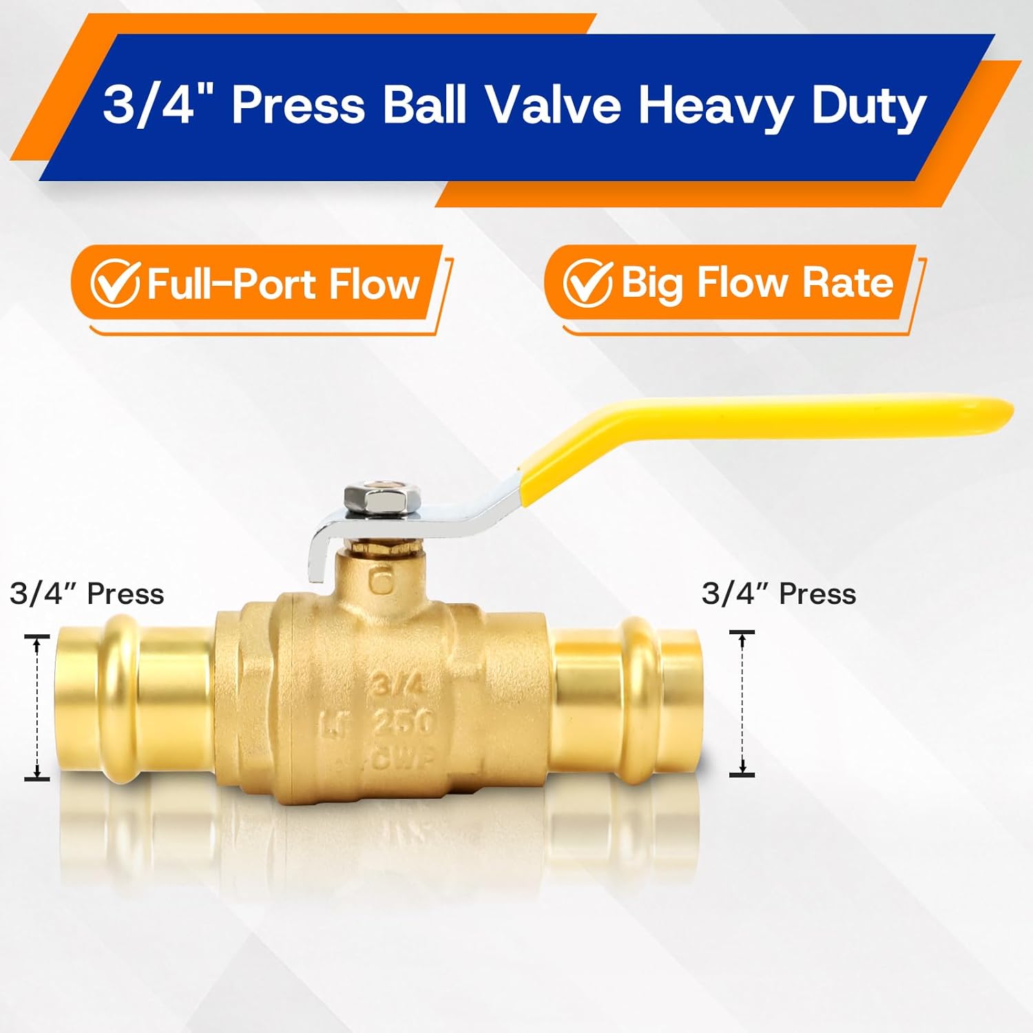 (Znkiok® 2 Pack) Durable Upgraded 3/4" Press Ball Valve Heavy Duty,3/4 inch Brass Ball Valve With Press End,ProPress Fitting Connection For Copper Tubing,Quarter Turn,Lead-Free, UPC,NSF61,NSF372.