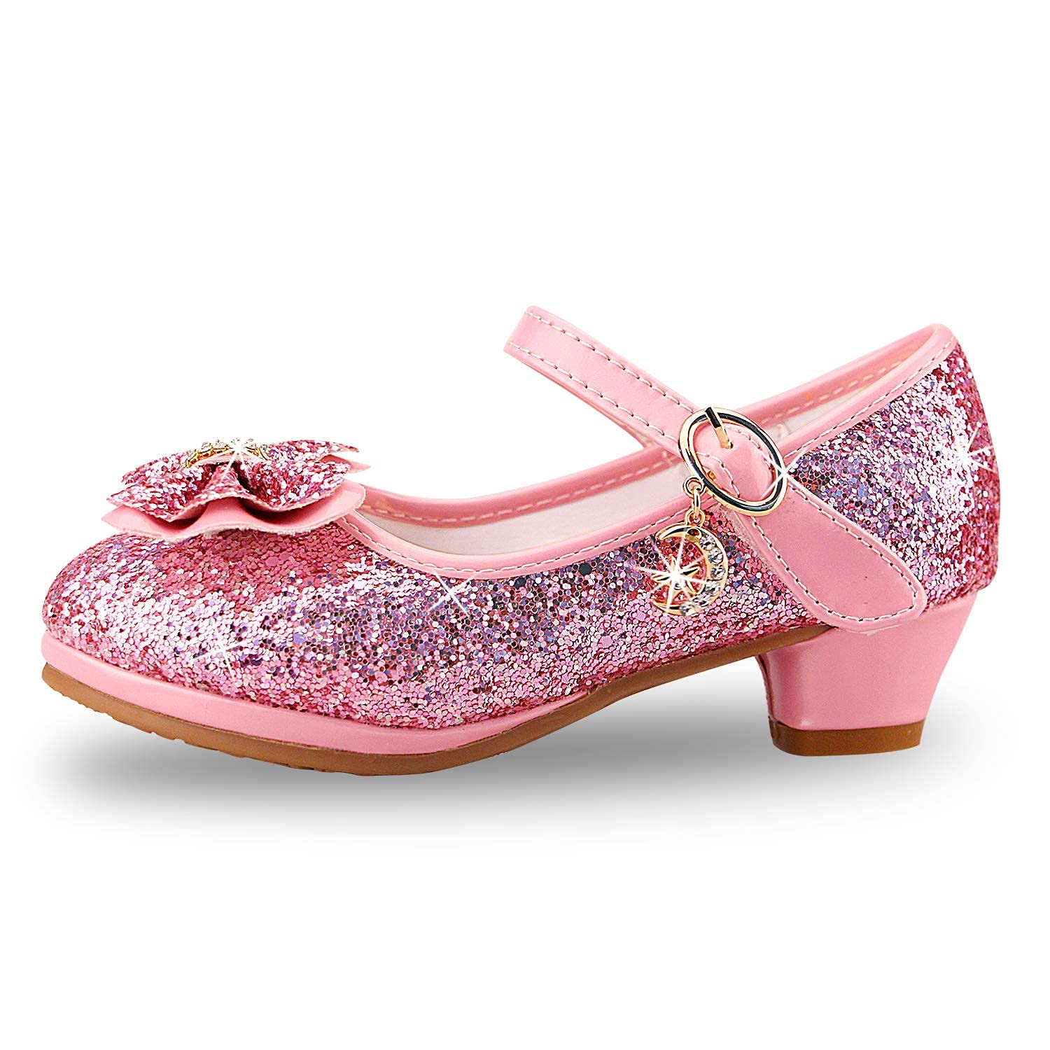 Girls Princess Shoes Sequins Sweet Bows High Heels Wedding Party Dress Shoes Dance Bright Diamond Cosplay Christmas Festival Shoes Pink Blue Purple Gold Silver — view 2