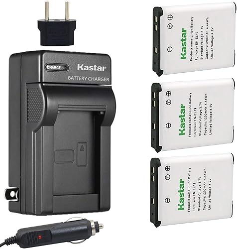 Kastar Batería (paquete de 3) y kit de cargador para Nikon EN-EL19, MH-66 funciona con Nikon Coolpix S32, S100, S2500, S2600, S2700, S2750, S2800,