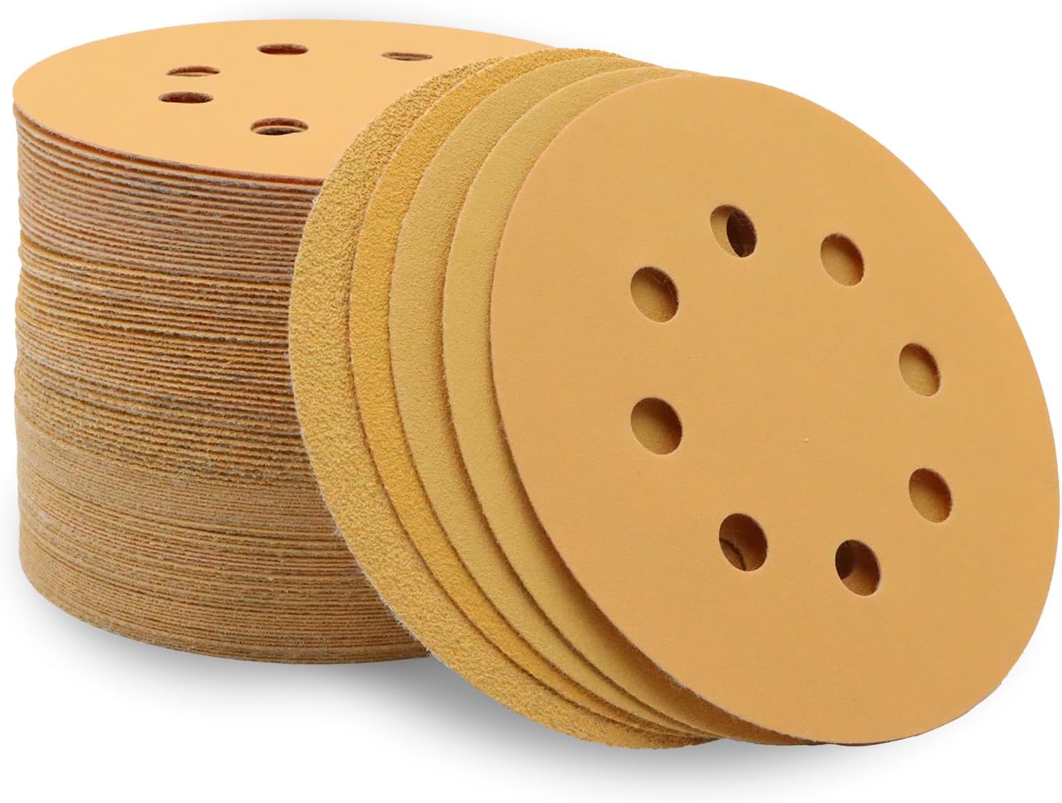 CHEN REFINISH 100 Pcs 5 Inch Gold Sanding Discs Hook and