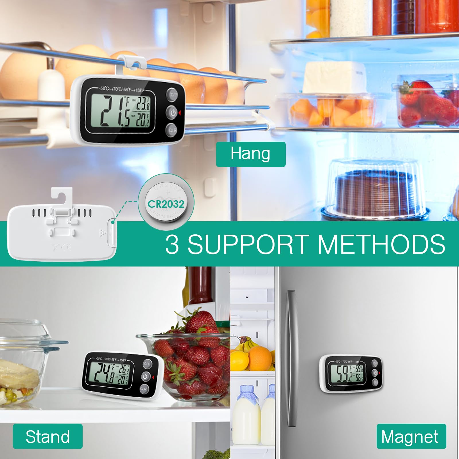 Termometro Digitale Per Frigorifero E Congelatore ORIA - 2 Pezzi, Con Magnete E Gancio - Foto 6