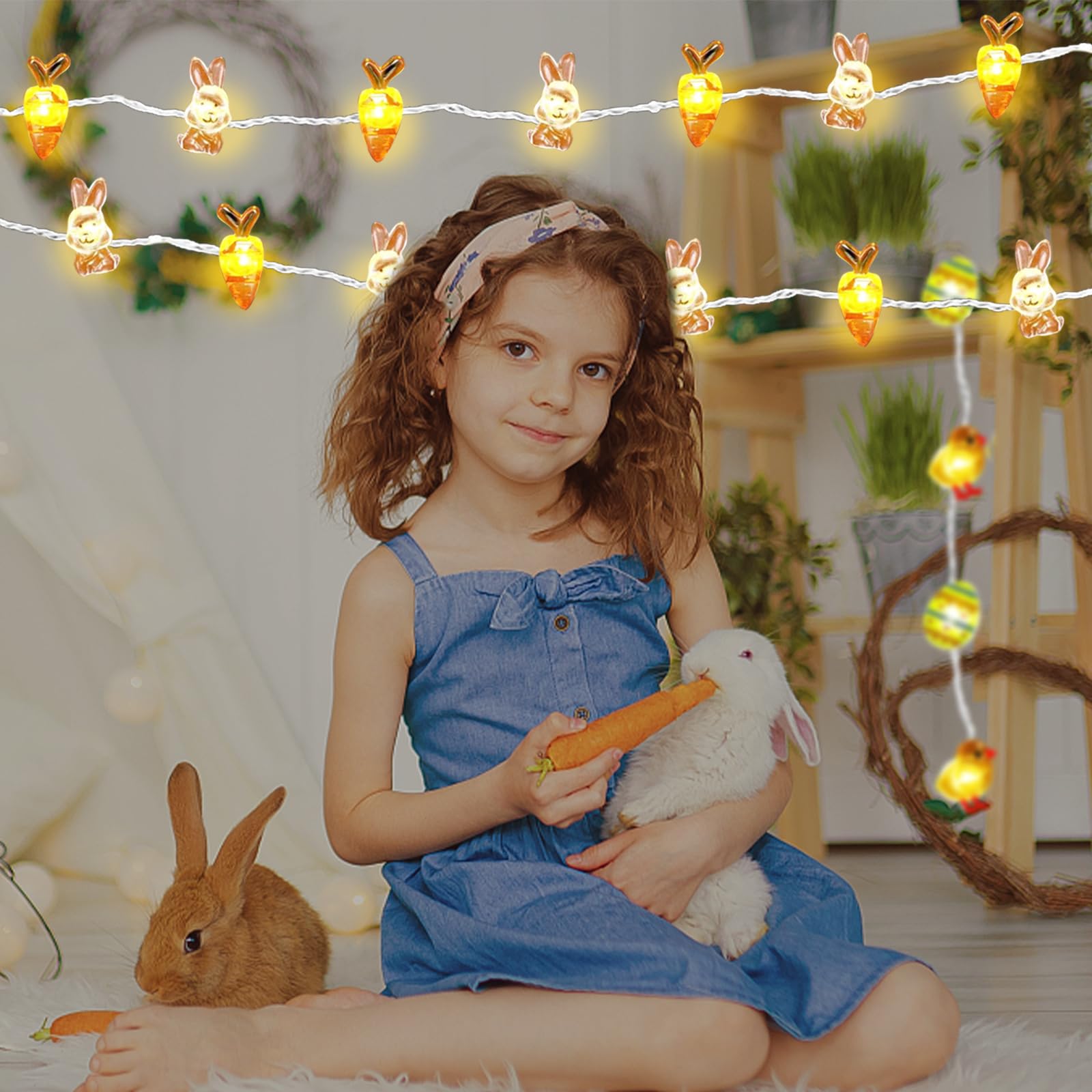 3 Luci Decorative Pasquali A LED A Forma Di Coniglio - Con Ventose, Alimentazione A Batteria