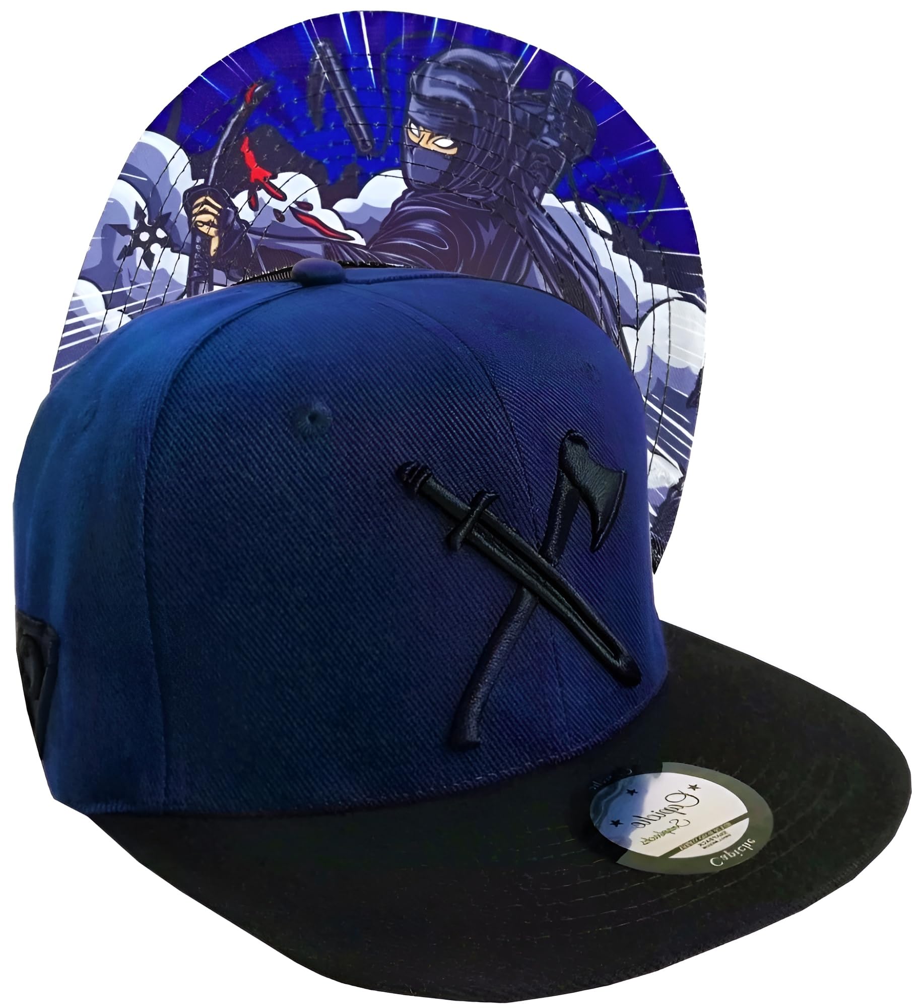 Capiche [99+ Variations] Ninja Hat, Dark Blue & Black Snapback Cap for Men, Cool Gaming Assassin, Tattoo Anime Hats Adjustable One Size, Flat Brim, Gorras, Japanese Hat
