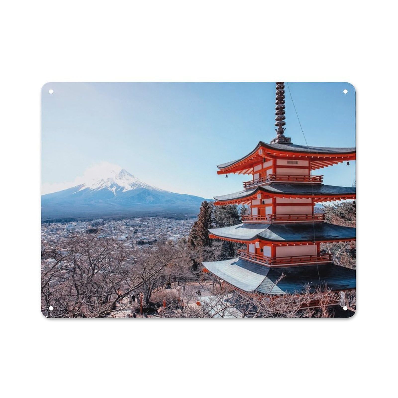Junmoney Style-24 Chureito Pagoda Rustic Metal Wall Decor 30X40cm, Decorative Tin Sign For Farmhouse Kitchen, Pantry Or Dining Area