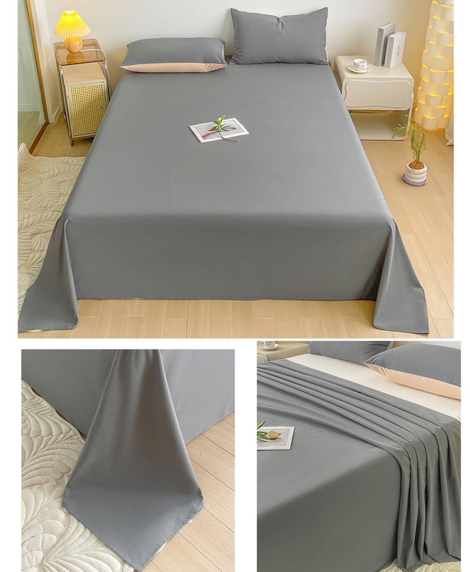 Set 3 Piezas Sabana Encimera Algodón, Color Sólido, 245 x 245 CM + 2 Fundas de Almohada, Sabanas Verano Encimera Gris Oscuro