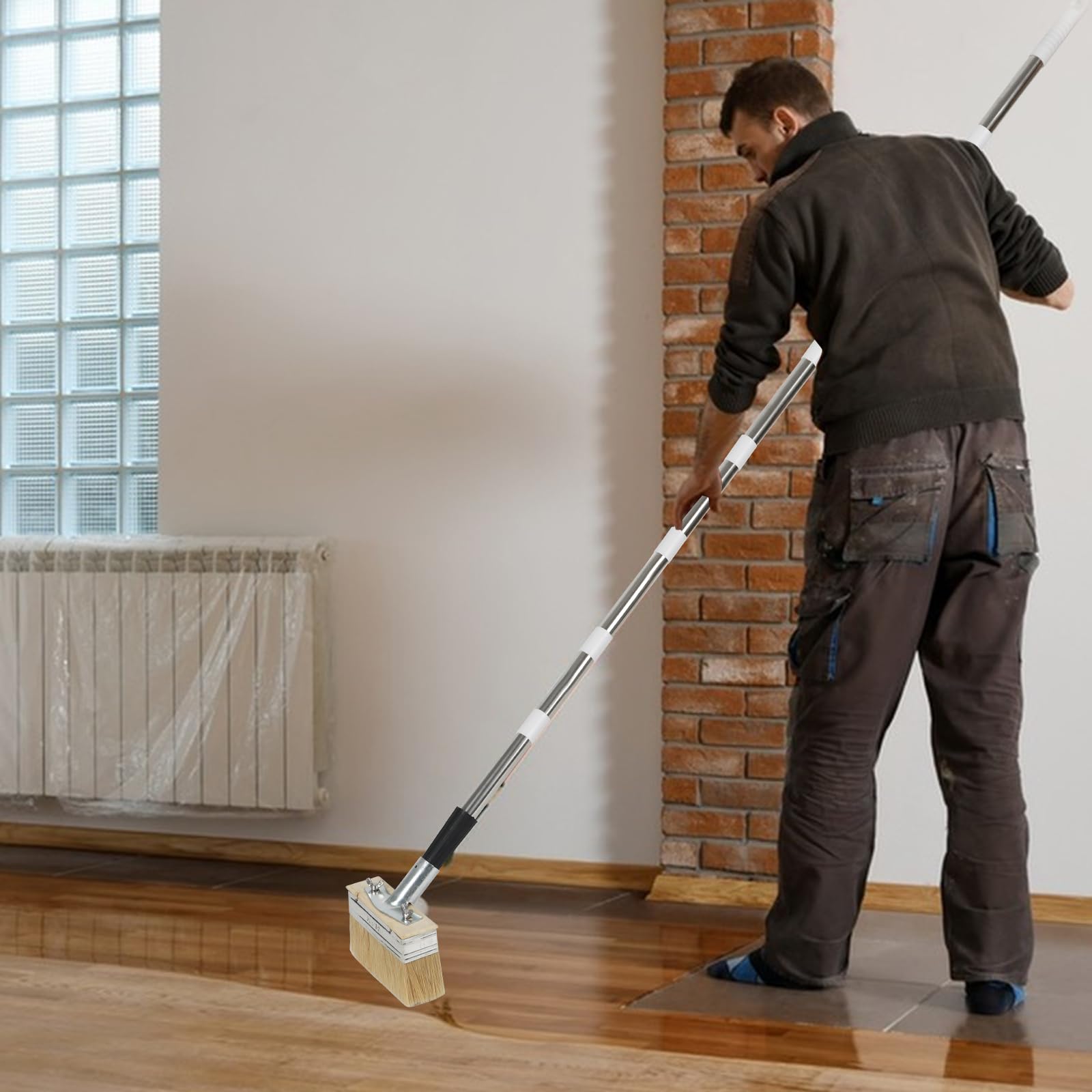 Lot de 2 pinceaux d'extérieur de 150 mm pour grands sols extérieurs, en particulier pour une application rapide de la couleur, avec manche d'extension, pinceau de couleur pour tous