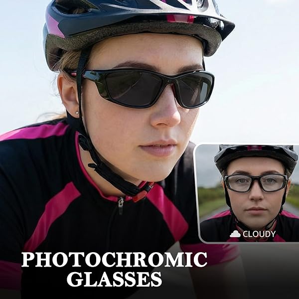 Myiaur 2er Pack Fahrradbrille Selbsttönend Damen Herren Photochrome Polarisierte Wrap-Around Sonnenbrille mit UV400 für Fahrrad Sport - 2