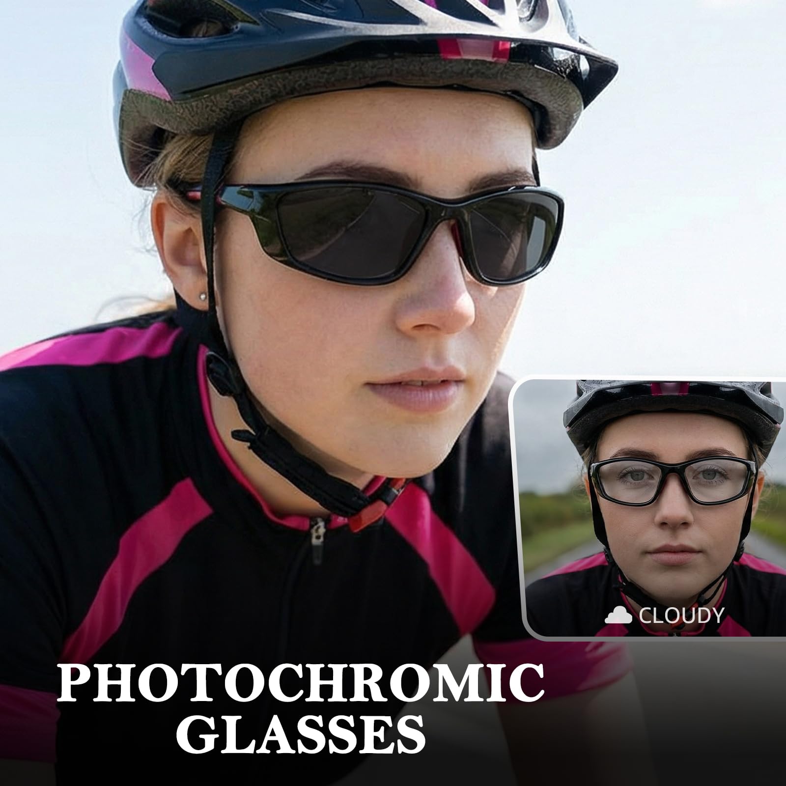 Myiaur 2er Pack Fahrradbrille Selbsttönend Damen Herren Photochrome Polarisierte Wrap-Around Sonnenbrille mit UV400 für Fahrrad Sport - 3