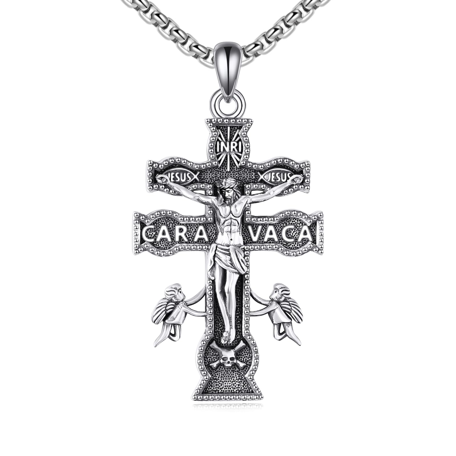 Vadmans Caravaca, collana in argento Sterling con ciondolo a forma di croce di Gesù, gioiello regalo per donne e uomini, Argento sterling, Nessuna pietra preziosa