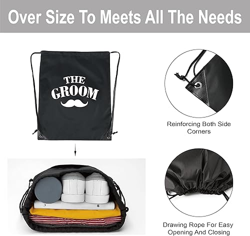Miniatura 4 de PartyGifts&beyond Paquete de 7 bolsas de regalo para padrinos de boda con cordón para despedida de soltero y boda (barba)