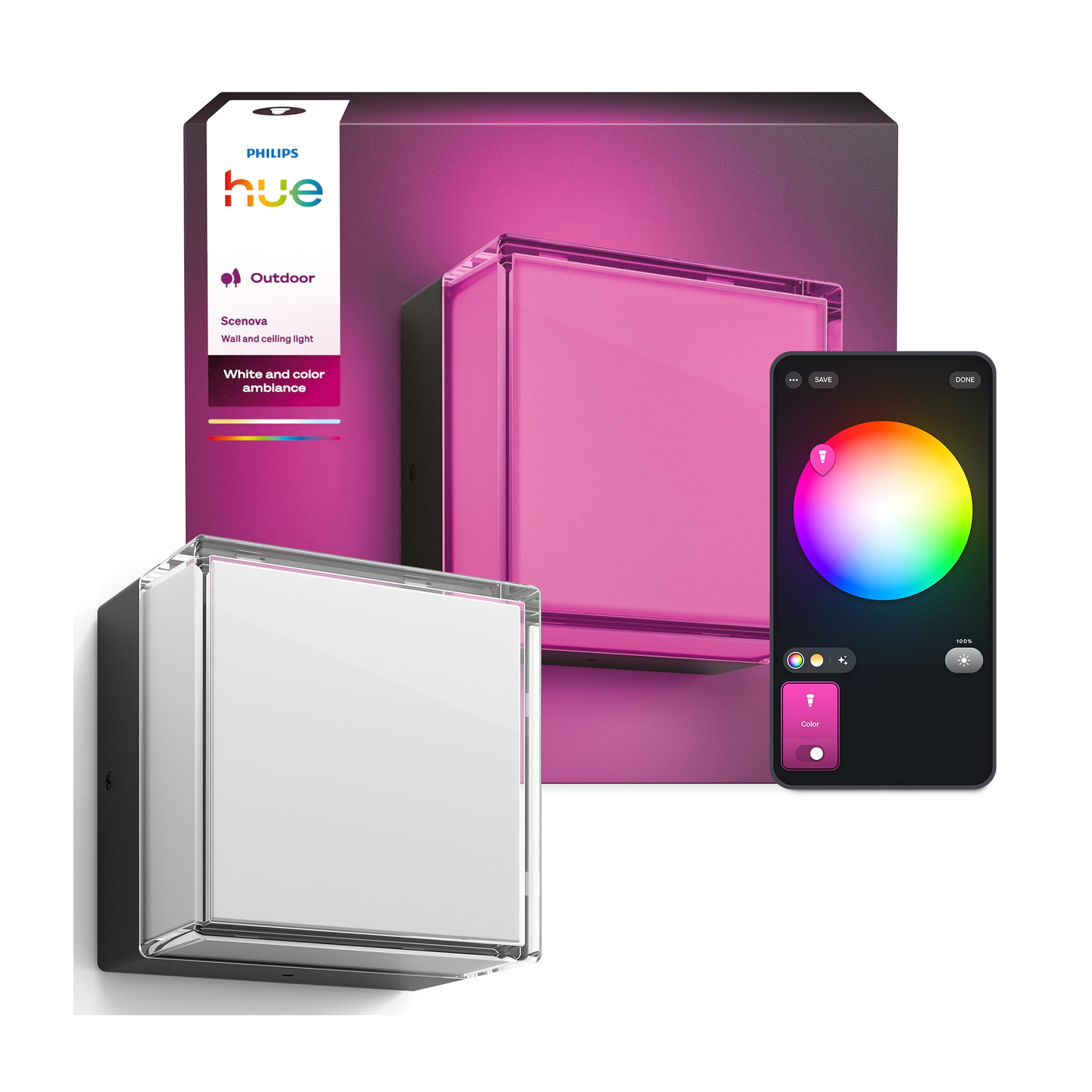 Philips Hue Scenova Outdoor LED Wall Light, Square