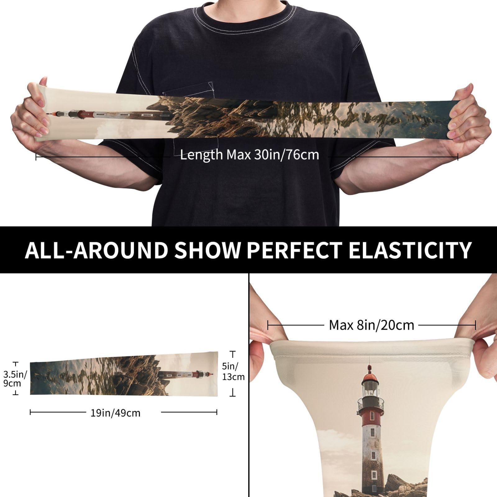 VTCTOASY Arm Sleeves for Men Women UV Sun Protection Sleeves Lighthouse Arm Sleeve Cooling Tattoo Cover